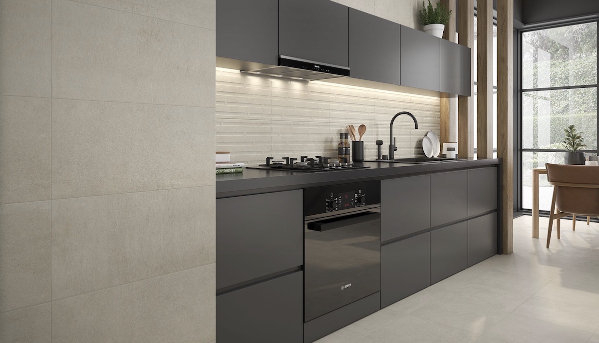 Imagen de cocina con revestimiento Saloni Sunset